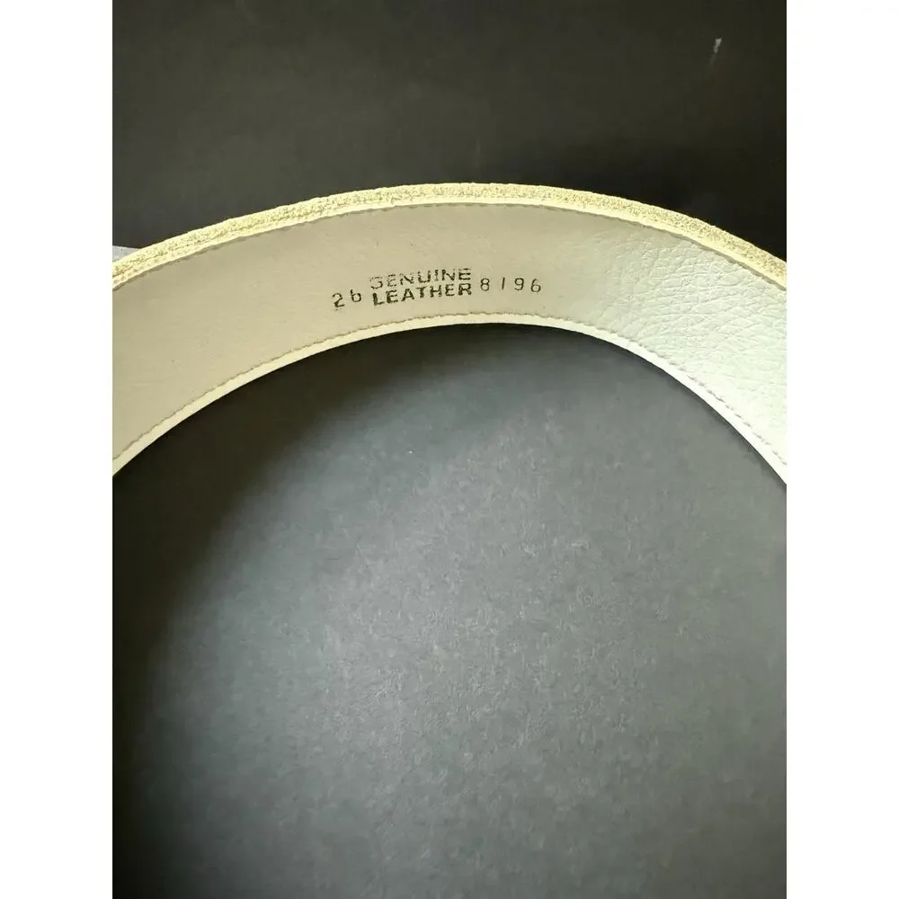 Vintage Astor Germany Leather Wide White Belt Rectangle Buckle Womens Size 26